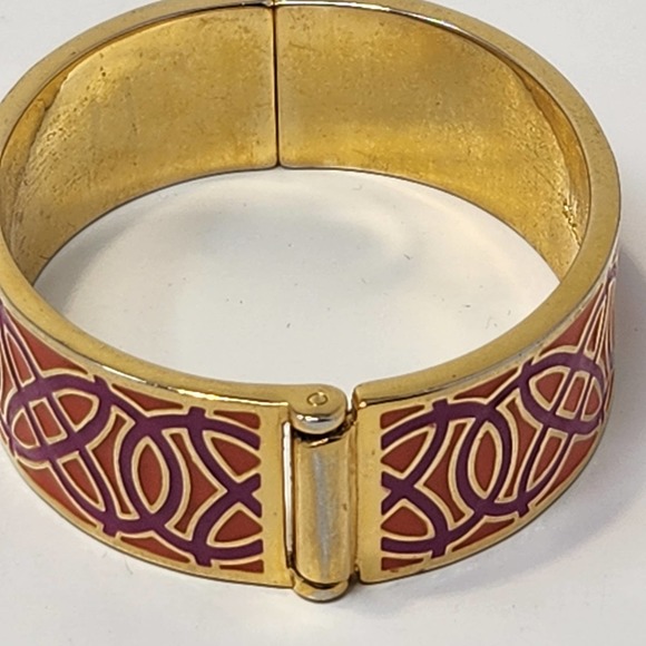 Stella and Dot Eleanor Celtic Knot Clamper Bangle Bracelet Orange Pink Enamel - Picture 6 of 7